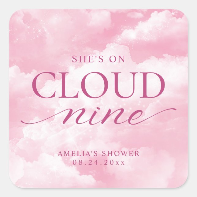 Sie ist auf Cloud Nine Pink Brautparty Quadratischer Aufkleber (Vorderseite)