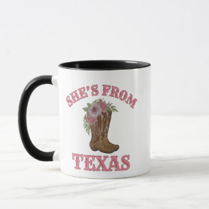 Sie ist aus Texas, Cowgirl-Stiefel mit Blumen Tasse