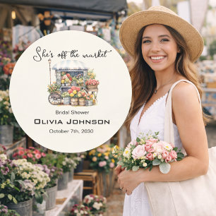 Sie ist außerhalb des Marktes Chic Farm Stand Jung Runder Aufkleber