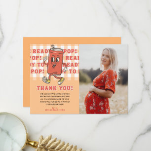 Sie ist bereit, Baby Shower Orange Gingham Foto zu Dankeskarte