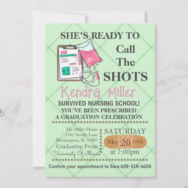 Sie ist bereit, den Shots Nursing Abschluss zu nen Einladung (Vorderseite)