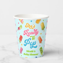 Sie ist bereit für den Pop einer Babydusche Pappbecher