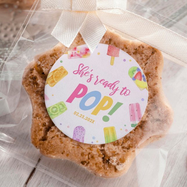 Sie ist bereit für Pop Kinderdusche Einladung Pops Runder Aufkleber (Von Creator hochgeladen)