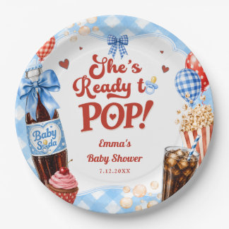Sie ist bereit, Limonade Blau Gingham Baby Shower Pappteller
