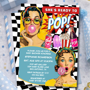 Sie ist bereit, Retro-Art-Soda-Boy-Baby-Party plat Einladung