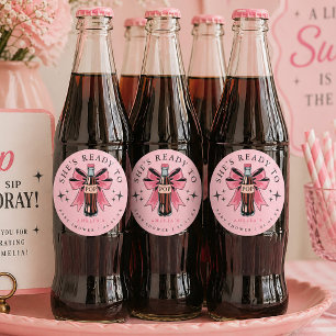 Sie ist bereit, Retro-Baby-Shower-Getränk Bow zu w Runder Aufkleber