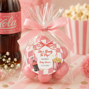 Sie ist bereit, Soda-Cola Retro Pink Baby Shower Runder Aufkleber