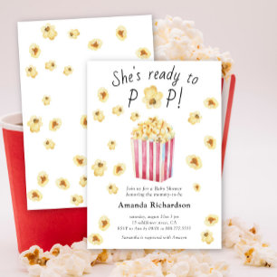Sie ist bereit, Wasserfarben-Popcorn-Baby-Party pl Einladung
