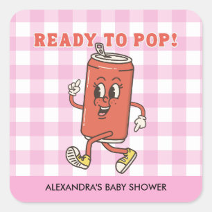 Sie ist bereit zu platzen Baby Shower Retro Rosa G Quadratischer Aufkleber
