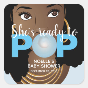 Sie ist bereit zum Pop   Baby Boy Dusche Quadratischer Aufkleber