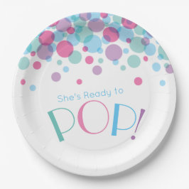 Sie ist bereit zum Pop Baby Shower Polka Dots Pappteller