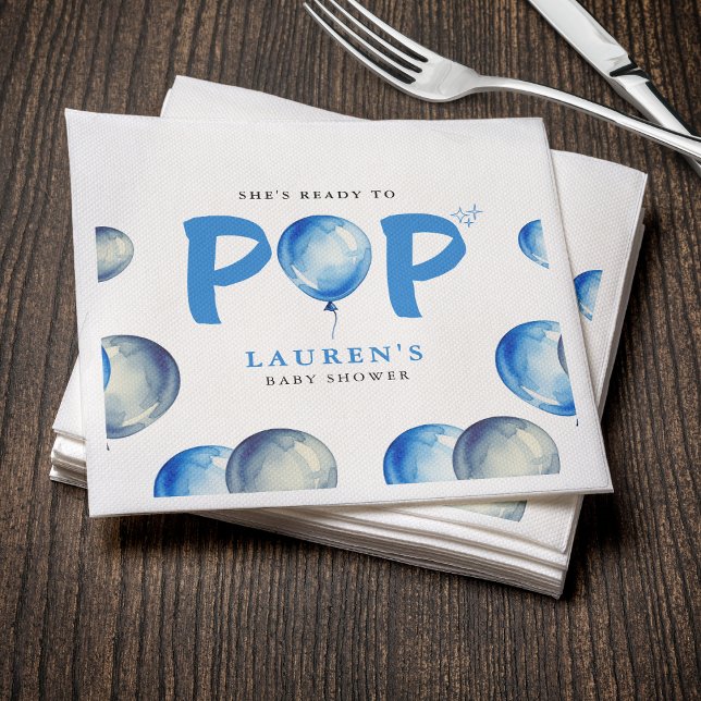 Sie ist bereit zum Pop Balloons Blue Boy Baby Dusc Serviette (She's Ready To Pop Balloons Blue Boy Baby Shower Napkins
)