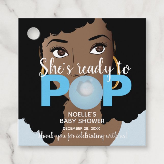 Sie ist bereit zum Pop, Bubblegum Baby Dusche, bla Geschenkanhänger (Vorderseite)