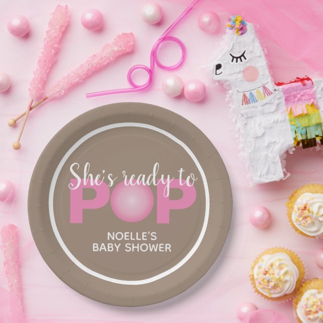 Sie ist bereit zum Pop Bubblegum Theme, Taupe & Pi Pappteller (Party)