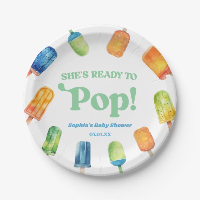 Sie ist bereit zum Pop einer Blue Popsicle Baby Du Pappteller (Vorderseite)