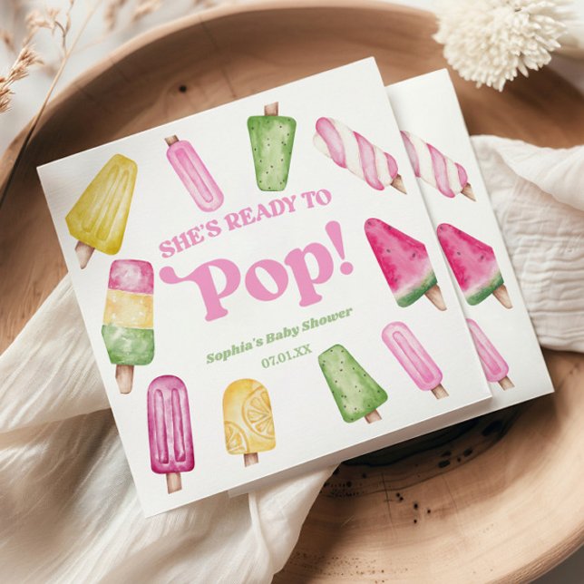 Sie ist bereit zum Pop einer rosa Kinderdusche Serviette (Von Creator hochgeladen)