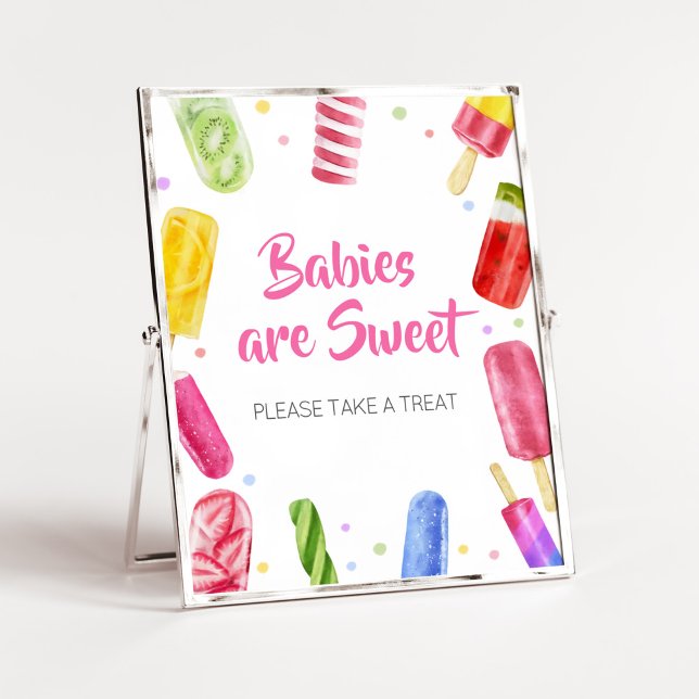 Sie ist bereit zum Pop Kinderdusche Babys sind süß Poster (Popsicle Baby Shower Babies are Sweet Sign)