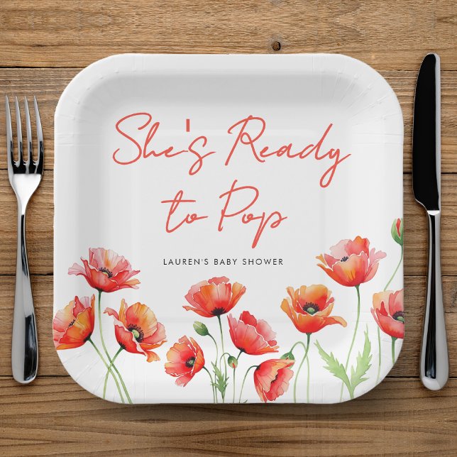 Sie ist bereit zum Pop Poppy Blume Spring Baby Dus Pappteller (She's Ready To Pop Poppy Flower Spring Baby Shower Paper Plates
)