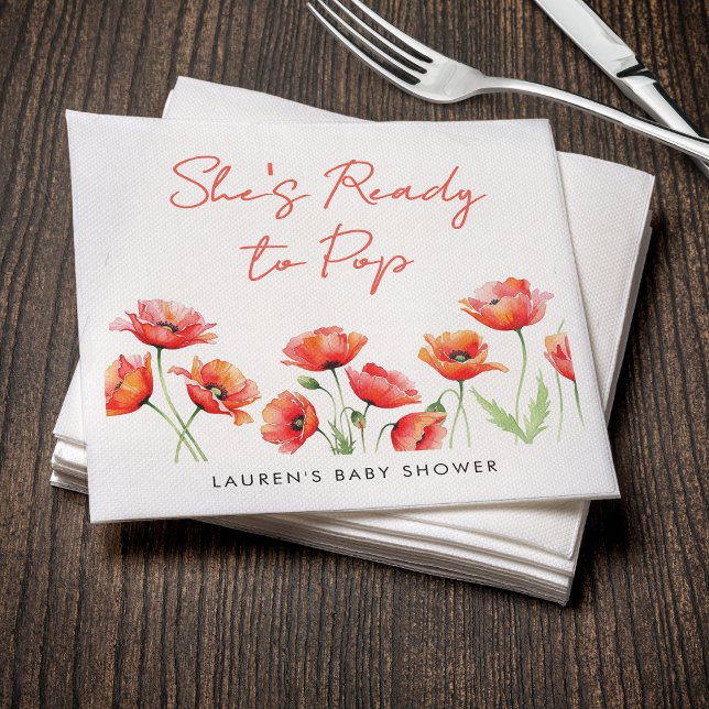 Sie ist bereit zum Pop Poppy Blume Spring Baby Dus Serviette (She's Ready To Pop Poppy Flower Spring Baby Shower Napkins
)