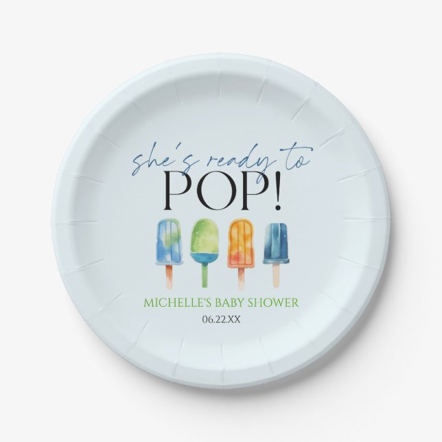Sie ist bereit zum Pop! Popsicle Baby Dusche Pappteller (Vorderseite)