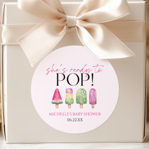 Sie ist bereit zum Pop! Popsicle Baby Dusche Runder Aufkleber