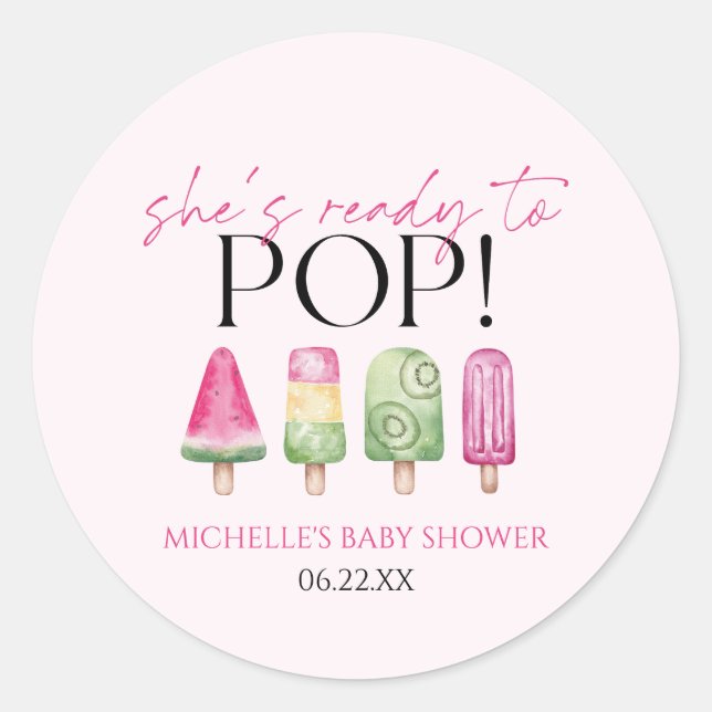 Sie ist bereit zum Pop! Popsicle Baby Dusche Runder Aufkleber (Vorderseite)
