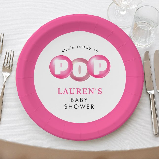 Sie ist bereit zum Pop von Bubblegum Pink Girl Bab Pappteller (She's Ready To Pop Bubblegum Pink Girl Baby Shower Paper Plates
)