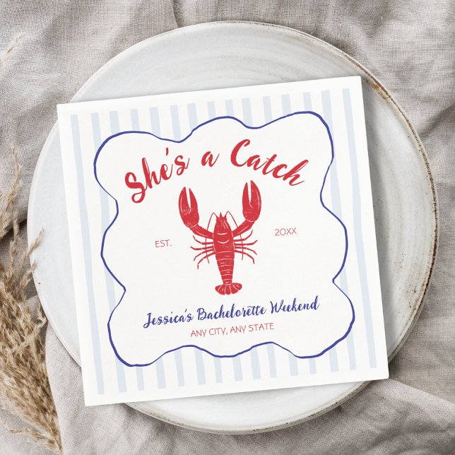 Sie ist Catch Hummer Junggeselinnen-Abschied Serviette (She’s a Catch Lobster Bachelorette Party Napkins)