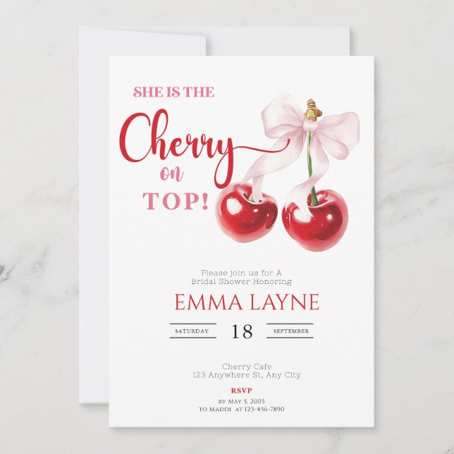 Sie ist Cherry on Top Coquette Brautparty In Einladung (Vorderseite)
