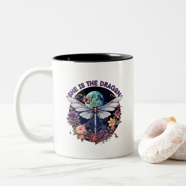 Sie ist der Drache Zweifarbige Tasse (Mit Donut)