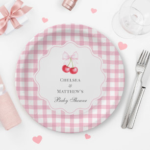 Sie ist die Cherry auf der rosa Bow Babydusche Pappteller