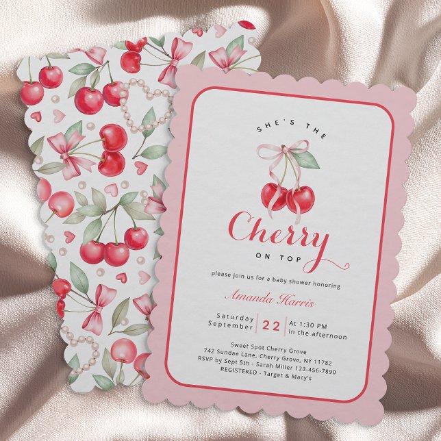 Sie ist die Cherry on Top Baby Shower Einladung (Cherry Baby Shower Themed Invitation)