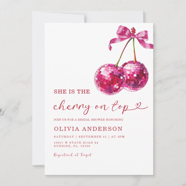 Sie ist die Cherry on Top Bridal Duwer Einladung (Vorderseite)