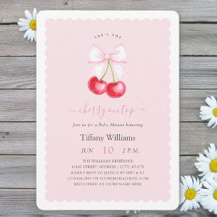 Sie ist die Cherry-On-Top-Pink Bow Baby-Dusche Einladung