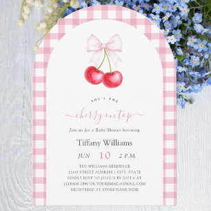 Sie ist die Cherry On Top Pink Gingham Baby Dusche Einladung