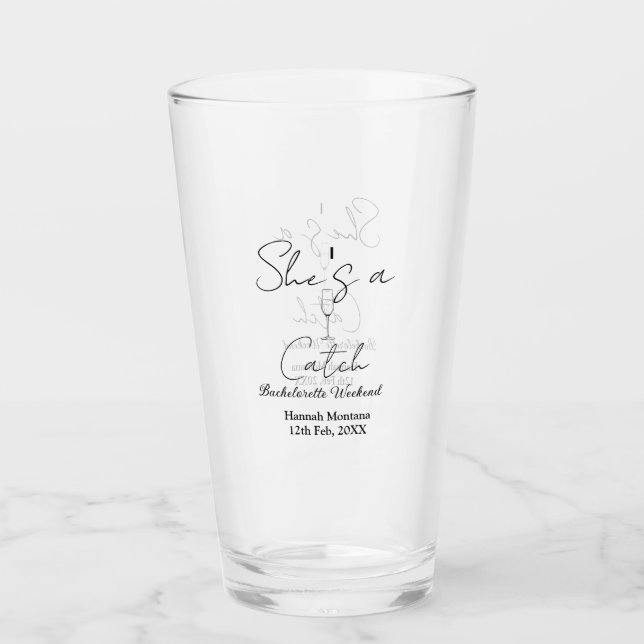 Sie ist ein Fang Champagnerflasche Junggesellinnen Glas (Vorderseite)