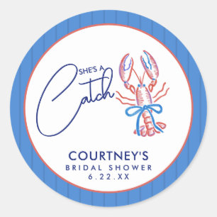 Sie ist ein Fang Coastal Lobster Brautparty Runder Aufkleber