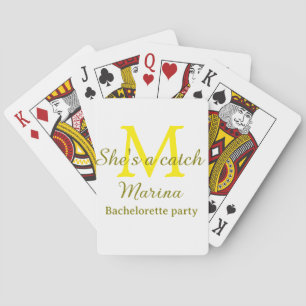 Sie ist ein Fang gelbe Monogramm-Junggesellinnen-A Spielkarten