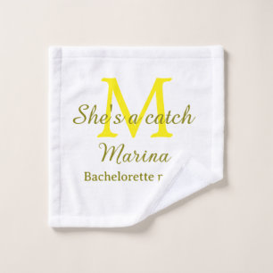 Sie ist ein Fang gelbe Monogramm Junggesellinnenab Waschlappen