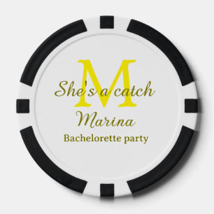 Sie ist ein Fang gelbe Monogramm-Junggesellinnenpa Pokerchips