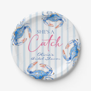 Sie ist ein Fang Preppy Coastal Crab Junggesellinn Pappteller
