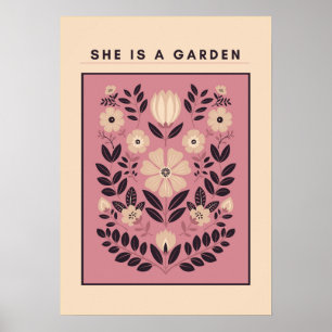 Sie ist ein Garten – Botanische Wandkunst (Blush) Poster