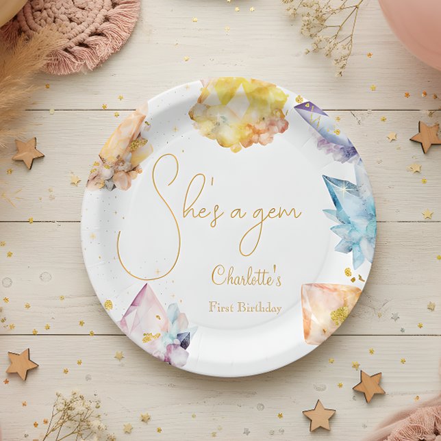 Sie ist ein Gem Birthday Crystals Girl's Aquarell Pappteller (Von Creator hochgeladen)