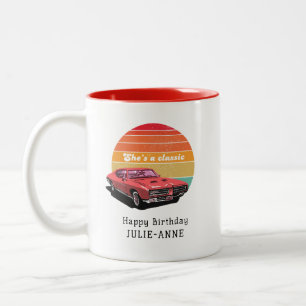Sie ist eine Klassikerin, Autoliebhaber haben Gebu Zweifarbige Tasse