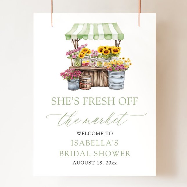 Sie ist frisch vom Markt Brautparty Willkommen Poster (She's Fresh Off the Market Bridal Shower Welcome Sign)