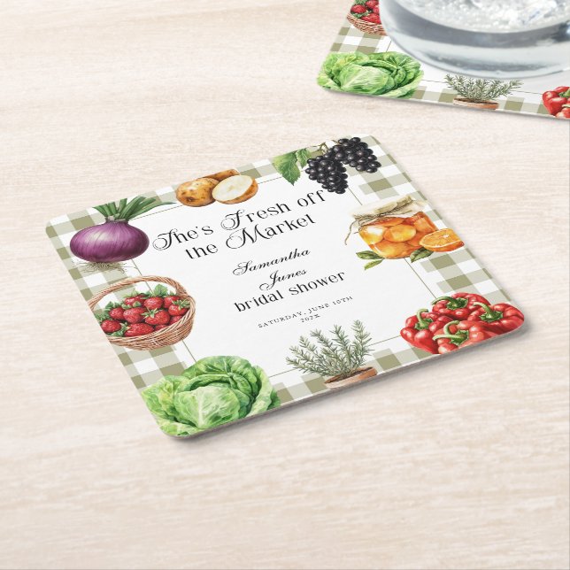 Sie ist frisch vom Markt Gingham-Brautdusche Rechteckiger Pappuntersetzer (angewinkelt)