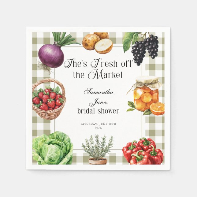 Sie ist frisch vom Markt Gingham-Brautdusche Serviette (Vorderseite)