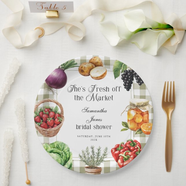 Sie ist frisch vom Markt Karo-Hochzeitsdusche Pappteller (Hochzeit)