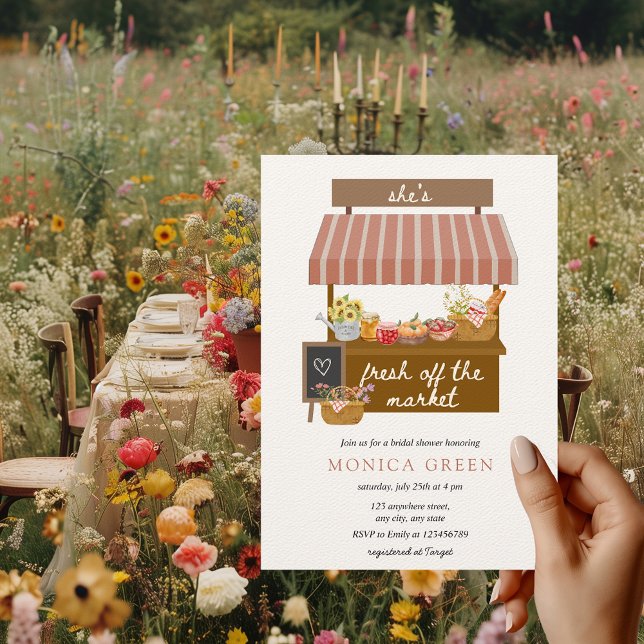 Sie ist frisch vom Markt Niedliches Brautparty Einladung (Off the Market Aesthetic Bridal Shower Theme Farmer's Market Rustic Boho Hand-drawn Unique)