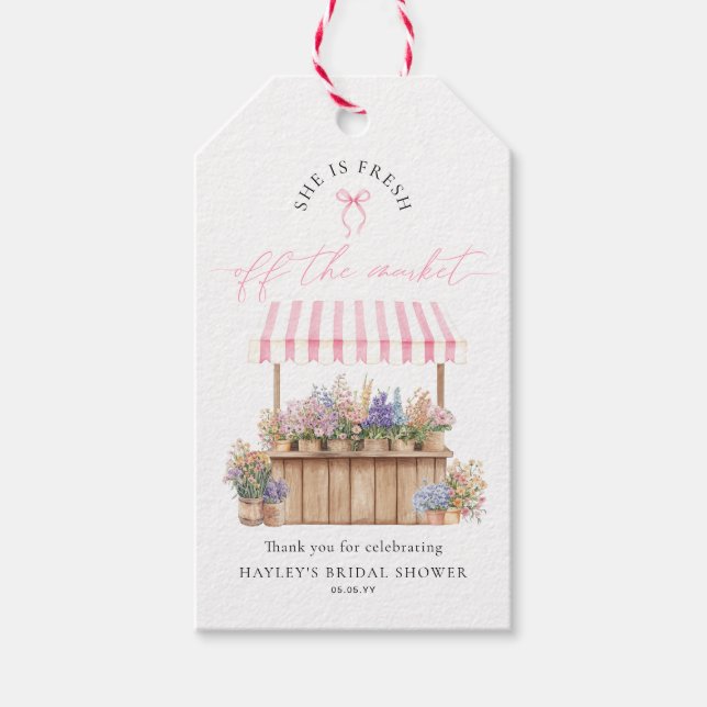 Sie ist frisch vom Markt pinkfarbenes Brautparty Geschenkanhänger (Vorderseite)